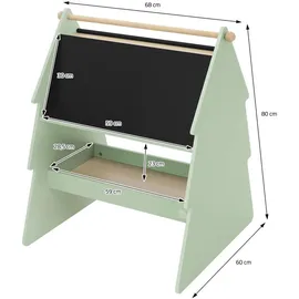 joyz Kreidetafel Kinder Tanne 68x60x80 cm Grün-Natur Doppelseitig aus Holz