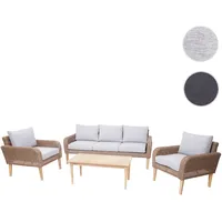Mendler Garnitur HWC-H57, Garten-/Lounge-Set Sofa Sitzgruppe, rundes Poly-Rattan Alu + Akazie Spun Poly MVG Kissen hellgrau