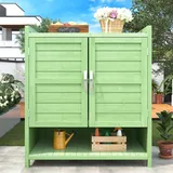 Jaxenor Gartenschrank Holz, Gartenschrank Wetterfest Outdoor mit DREI Schränken, Terrassenschrank, Balkonschrank für Garten, Terrasse, Grün
