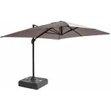 Oviala Business Ampelschirm 3×4 m neigbar, drehbar und mit beschwerter Bodenplatte auf Rollen, Aluminium taupe