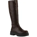 VAN HILL Damen Leicht Gefütterte Plateaustiefel Stiefel Profil-Sohle Schuhe 841464, Farbe: Braun, 38 - Braun