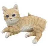 Bambelaa! Katze Figur Garten Skulptur Deko Gartenfigur Polyresin Für Außen und Innen Liegend Beige ca. 15,5 × 10 × 8 cm