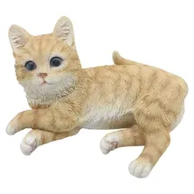 Bambelaa! Katze Figur Garten Skulptur Deko Gartenfigur Polyresin Für Außen und Innen Liegend Beige ca. 15,5 × 10 × 8 cm