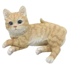Bambelaa! Katze Figur Garten Skulptur Deko Gartenfigur Polyresin Für Außen und Innen Liegend Beige ca. 15,5 × 10 × 8 cm