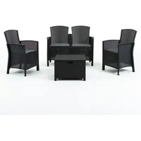 RATTATAN Garten-Set LUGANO aus Polyrattan, bestehend aus Sofa, 2 Sesseln und Aufbewahrungstisch – bequem, robust und ideal für Veranda, Terrasse oder Garten.