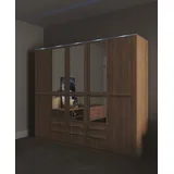 priess Kleiderschrank Schrank Garderobe Wäscheschrank Barcelona in 5 Breiten viel Stauraum, geräumige Schubkästen, mit Spiegel, MADE IN GERMANY braun 230 cm x 193 cm x 54 cm