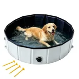 Faltbarer Hundepool Rund 80x80x20cm – Robuste Hundebadewanne aus verstärktem PVC – rutschfest & Wasserdicht – Inkl. 4 Erdnägel gegen Verrutschen – Für Garten & Terrasse