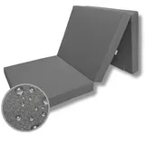 FORTISLINE Klappmatratze 195x80x9 cm - 3-teilige Faltmatratze - klappbare Gästematratze - Campermatratze mit wasserfestem Outdoor-Bezug - Würfelmatratze - Gästebett - Wohnwagenmatratze - Dunkelgrau