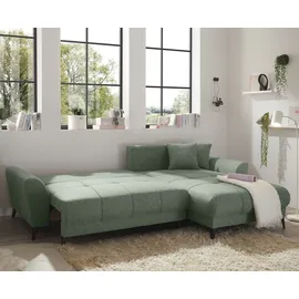 Stella Trading BERN Ecksofa mit Schlaffunktion in Olive - Moderne Eckcouch in L-Form mit Bettkasten - 281 x 189 cm (B/H/T)