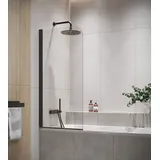 Badplaats Duschwand für Badewanne Torino 60 x 140 cm Schwarz - Drehbare Duschtrennwand mit 5 mm ESG Sicherheitsglas, Nano-Beschichtung