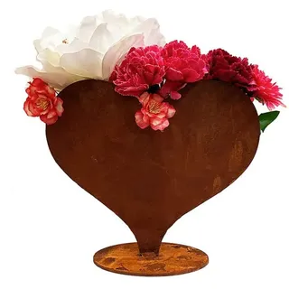 itsisa ® Blumenvase Herz im Rost Design H: 34 cm, Rostfigur für den Garten, Gartendeko, Metalldeko