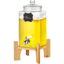 Vevor Getränkespender, 5,5 L Getränkespender für Partys, Saftspender aus Glas mit Ständer, Zapfhahn aus Edelstahl, Eistee-Limonadensaft-Wasserspender, für Restaurants, Hotels, Partys
