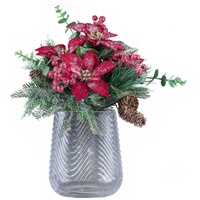 Creativ deco Dekovase »Weihnachtsdeko«, (Set, 2 St., 1 Vase, 1 Bouquet), mit Poinsettien-Mixbund in geeister Optik, farblos