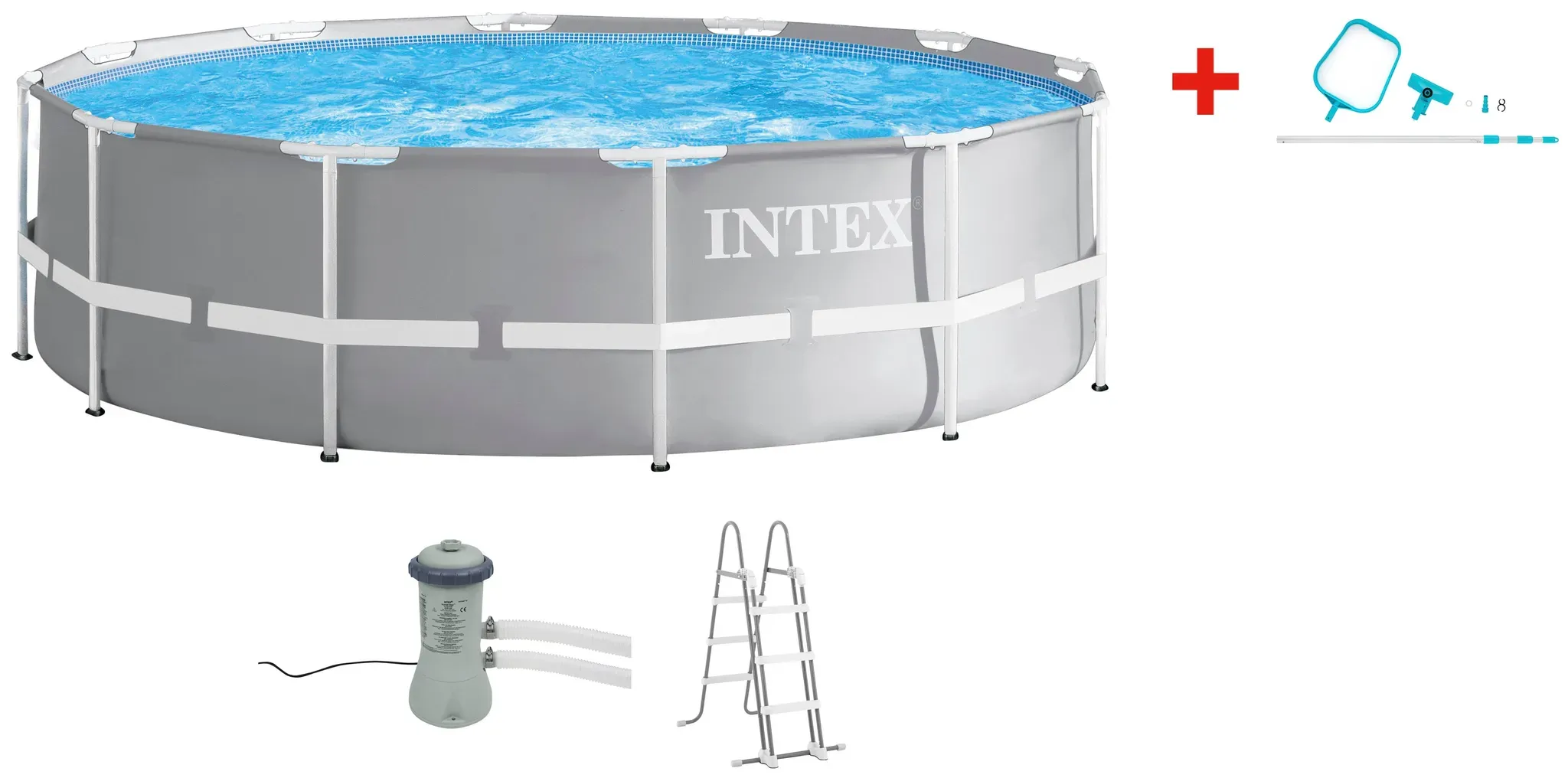 Rundpool INTEX "»PRISM FRAME PREMIUM POOL«", grau, B:366cm H:99cm, Schwimmbecken, inkl. hochwertigem Intex Pool-Reinigungsset