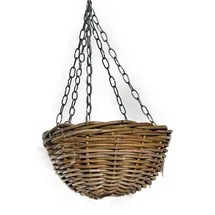 Van der Leeden Pflanzkorb Ampel Rattan Grau mit Metallaufhänger Ø 38 cm