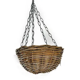 Van der Leeden Pflanzkorb Ampel Rattan Grau mit Metallaufhänger Ø 38 cm