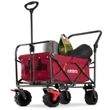 Arebos Bollerwagen faltbar | Transportkarre | Gerätewagen | Handwagen | Faltwagen | inkl. 2 Netztaschen | mit Vorderrad-Bremsen & Teleskopstange | klappbar | bis 100 kg Tragkraft | Rot