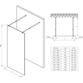 doporro Walk-In-Dusche 110 x 200 cm grau Sicherheitsglas