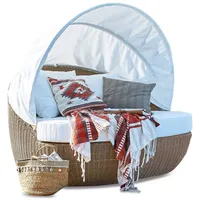 Mirabeau Doppelliege Sonneninsel Set Luxor aus Rattan-Flecht mit Sonnenschirm braun/weiß, handgefertigt, elegantes Geflecht, inkl. Sitz- & Zierkissen, Gartenlounge für 2 Personen, mit Faltdach, B 151cm, H 140cm, T 134cm braun