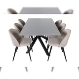 VCM PiazzaGRBL Essgruppe Esstisch grau und 6 Velvet Stitches Esszimmerstühle beige.