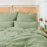 Everbrent Blumtal Musselin Bettwäsche 200x220 cm + 2X 40x80 cm - Oeko-TEX zert. Musselin-Bettwäsche aus 100% Baumwolle - extra weiches Bettwäsche-Set waschbar bei 40 °C - Sommerbettwäsche Grün