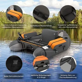 Costway Schlauchboot aufblasbar bis 150kg, Angelboot mit verstellbarer Rückenlehne, Pumpe, Paddel & Gurte, Fischerboot für Erwachsene 135x109x54cm - Grau