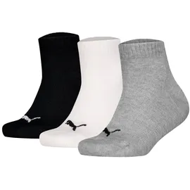 Puma Kinder Quarter Socken, 3er Pack - Plain Quarter 3P, Logos, einfarbig Schwarz/Weiß/Grau 27-30