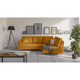 s-style möbel - Ecksofa mit Holzfüßen im skandinavischen Stil Marco aus Gelb Luxusmicrofaser - Ottomane rechts - B/T/H: 231 cm/161 cm/81 cm - Gelb
