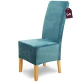 SCHEFFLER-Home Stretch Stuhlhussen Samt Puma Velvet/Velours Stuhlhussen 6er Set Türkis/Stuhlabdeckung als Stuhlhussen Schwingstühle/Spann-Stuhlhussen Lang/eleganter Chenille Stuhlüberzug