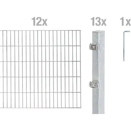 GAH Alberts Alberts Komplettset Doppelstabmattenzaun Feuerverzinkt, 2 m Matten, Höhe 200 cm, Länge 24 m