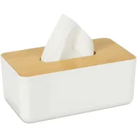 Relaxdays Kosmetiktücher Box fürs Bad, Kunststoff, Holz-Deckel, nachfüllbar, Tücherbox,