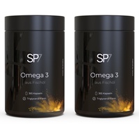 SP7 Omega 3 Kapseln [HOCHDOSIERT] - 365 Fischöl Kapseln mit je 1000mg Fischöl pro Tagesdosis - Omega 3 Fischöl Kapseln mit reichlich EPA & DHA - Aus nachhaltigem Fischfang - Fish Oil (2er Pack)