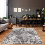 Carpet City Teppich Wohnzimmer - Karo-Muster 120x170 cm Grau Meliert - Moderne Teppiche Kurzflor