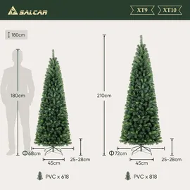 salcar Bleistift Weihnachtsbaum 180 cm Tannenbaum Künstlich mit Handschuhen, und Metallständer, Christbaum Slim - Grün