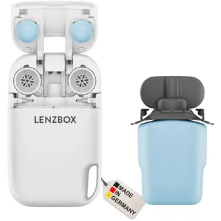 LENZBOX® - Premium All-In-One Kontaktlinsenbox für weiche Kontaktlinsen - Pflege + Aufbewahrung auf Knopfdruck - inkl. LenzCare® Premium Kombilösung für 30 Anwendungen - Reise-Set - Made in Germany