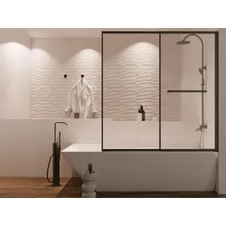 Duschtrennwand Badewanne mit Handtuchhalter - 120 x 140 cm - Schwarz matt - WAIMEA