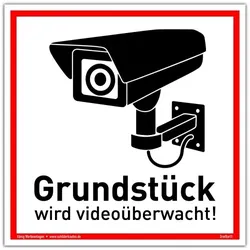 Schild Grundstück wird videoüberwacht! weiß | stabiles Alu Schild mit UV-Schutz 20 x 20 cm