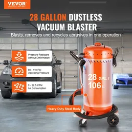 Vevor Vakuum-Sandstrahler 106L, staubfreier Sandstrahler mit eingebautem 1200 W Vakuumsystem, 60-110 PSI Hochleistungs-Strahlgerät zur Staubkontrolle und Strahlmittelrückführung