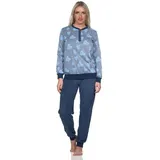 Normann Pyjama Normann Damen langarm Frottee Schlafanzug mit Bündchen in Herz Optik blau 40-42
