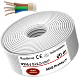 MAS Premium Feuchtraumkabel Stromkabel Mantelleitung Deutscher Marken-Elektrokabel Ring zur Verlegung über, auf, in und unter Putz, in trockenen, feuchten und nassen Räumen (NYM-J 5x1,5 mm2, 60m)