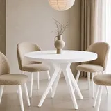 Dekori Möbel runder, ausziehbarer Esstisch mit Holzbeinen, Vento, Loft-Stil, modern, Durchmesser: 90 bis 220 cm (Weiss, 110/160)