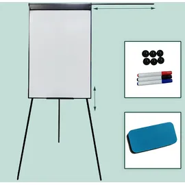 Relaxdays Flipchart Whiteboard magnetisch, höhenverstellbar, Dreibein, Stifteablage, Alu-Rahmen, HB: 100x70 cm, schwarz