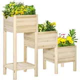 Outsunny Hochbeet 3 Etagen Pflanzkübel aus Holz für Garten & Balkon, Natur, 125x45x108cm, ideal für Gemüse & Blumen Aosom.de