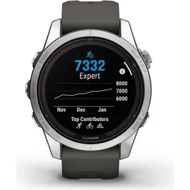 Garmin Fenix 7S Pro Solar BT 42 mm Edelstahlgehäuse silber Silikonarmband grau S