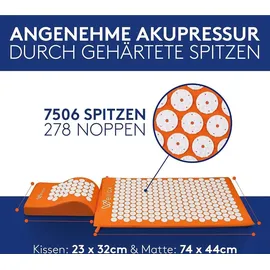 Wellax Akupressurmatte mit Kissen orange Set