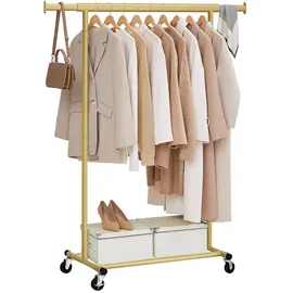 Songmics Kleiderständer Rollbar mit Ausziehbarer Stange 161,5 x 132 x 45 cm Gold