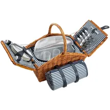 Tectake tectake® Picknickkorb für 4 Personen, mit Picknickdecke, geflochtene Weide, mit Drehverschluss und Tragegriff, inkl. 20-teiliges Geschirrset, Kellnermesser und Gewürzstreuer
