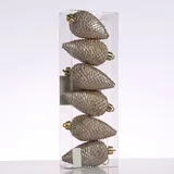 MARELIDA Christbaumschmuck Baumschmuck Tannenzapfen bruchfest glitzernd H: 8cm 6St. (Creme)