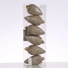 MARELIDA Christbaumschmuck Baumschmuck Tannenzapfen bruchfest glitzernd H: 8cm 6St. (Creme)