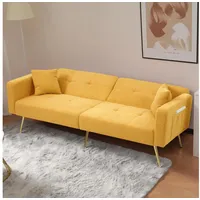 HAUSS SPOLE Schlafsofa 2-Sitzer Lammwolloptik mit Verstellbare Rückenlehne und Bettfunktion, Relaxsofa mit Lammwolloberfläche und vergoldete Beine, Umwandelbares Schlafsofa gelb